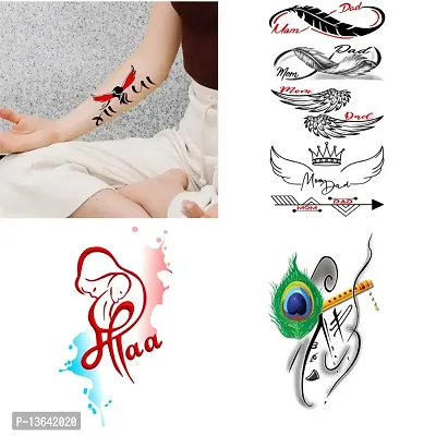 Temporary Tattoowala Mom Dad infinity Black Designs Pack of 4 Temporary Tattoo Sticker For Men and Woman Temporary body Tattoo (2x4 Inch)-thumb2