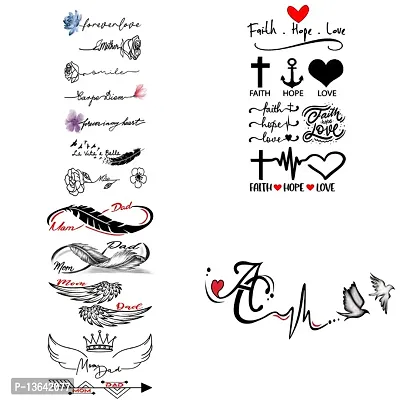 Temporary Tattoowala Line art Faith hope Mom Dad infinity  Designs Pack of 4 Temporary Tattoo Sticker For Men and Woman Temporary body Tattoo (2x4 Inch)-thumb2