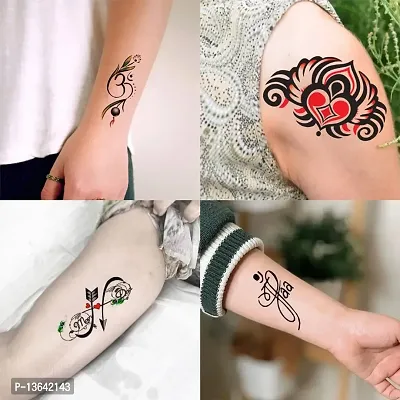 Temporary Tattoowala Love Mom Dad infinity With Om Trible Designs Pack of 4 Temporary Tattoo Sticker For Men and Woman Temporary body Tattoo (2x4 Inch)