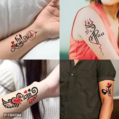 Temporary Tattoowala Love Mom Dad Wing Maa Black Designs Pack of 4 Temporary Tattoo Sticker For Men and Woman Temporary body Tattoo (2x4 Inch)