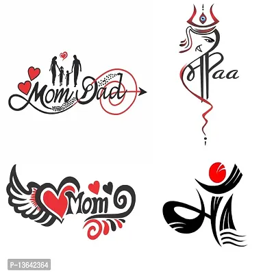 Temporary Tattoowala Love Mom Dad Wing Maa Black Designs Pack of 4 Temporary Tattoo Sticker For Men and Woman Temporary body Tattoo (2x4 Inch)-thumb2