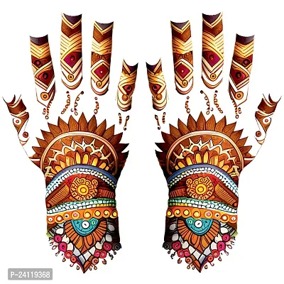 Temporary Tattoowala Vibrant Multicolor Mehndi Tattoo for Women Exquisite Hand Designs for Stylish Elegance Colorful Mehndi Design 1 Pair Both Hand-thumb2