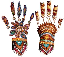 Temporary Tattoowala Multicolor Mehndi Magic Women's Temporary Tattoo for Vibrant Style Colorful Mehndi design 1 Pair Both Hand-thumb3