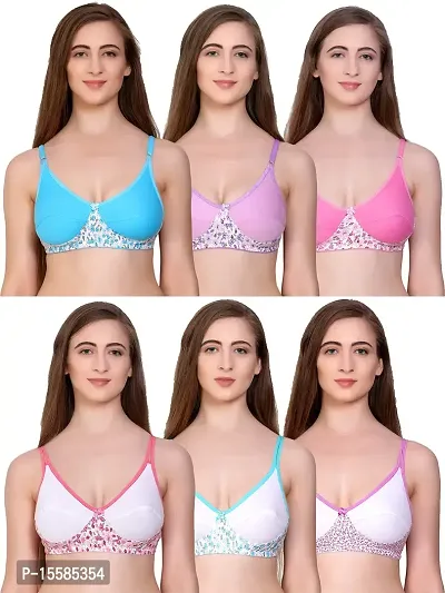 Floral Design Non-Padded Cotton Bra for Women's