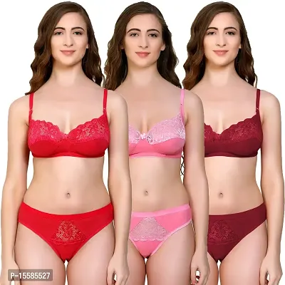 Buy online Set Of 3 Lace Detail Bra & Panty Set from lingerie for