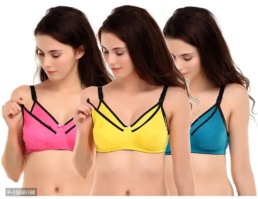 Adjustable Strap Cotton Non-Padded Sport Bra ( Pk Of 3)