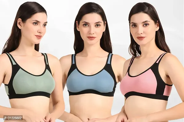 Latest Cotton Non Padded Sports Bra (Pack of 3)-thumb0