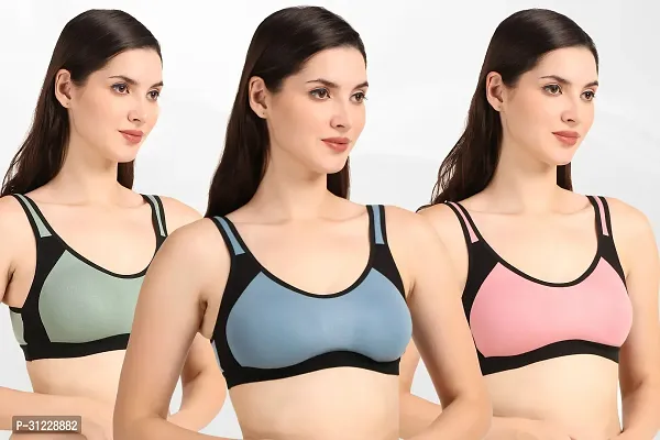 Latest Cotton Non Padded Sports Bra (Pack of 3)-thumb4