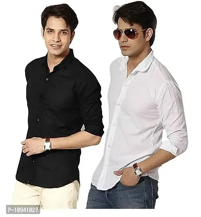 Premium Formal Pure Cotton Black White Shirt For Man pack of 2-thumb0