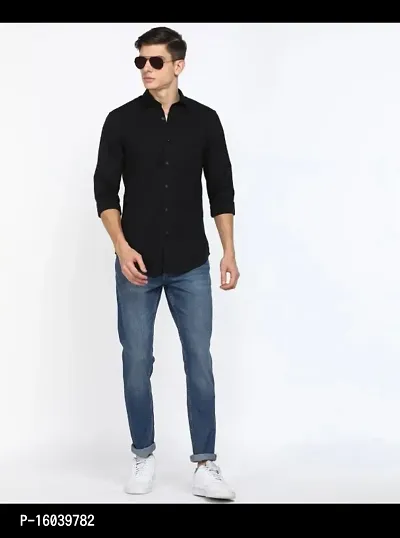 Formal Pure Cotton Black Shirt For Man-thumb0