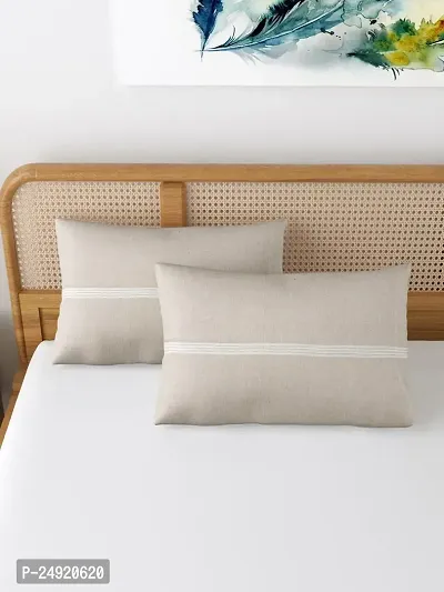 Textile Nation 180 TC Premium Cotton Pillow Covers | Striped Pillow Cases | Size 17x27 Inch | Set of 2 Pillow Covers | Excellent Comfort  Breathable | Light Grey