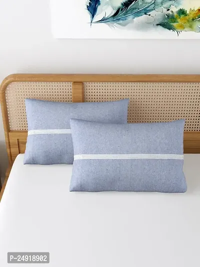 Textile Nation 180 TC Premium Cotton Pillow Covers | Striped Pillow Cases | Size 17x27 Inch | Set of 2 Pillow Covers | Excellent Comfort  Breathable | Light Blue-thumb0