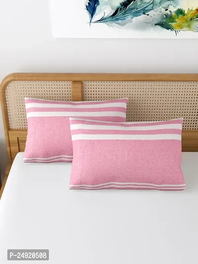 Textile Nation 180 TC Premium Cotton Pillow Covers | Striped Pillow Cases | Size 17x27 Inch | Set of 2 Pillow Covers | Excellent Comfort  Breathable | Rose Pick