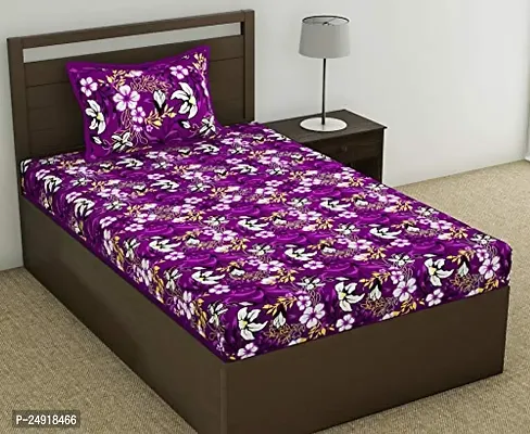 V?rde Jaipuri Traditional Floral Hand Printed Single Bedsheet | 104 TC Cotton Single Bedsheet with 1 Pillow Cover | Breathable Fabric | Bedsheet Length 220 cm Width 150 cm (Purple)