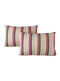 Textile Nation 180 TC Premium Cotton Pillow Covers | Striped Pillow Cases | Size 17x27 Inch | Set of 2 Pillow Covers | Excellent Comfort  Breathable (Pink  Olive)-thumb2