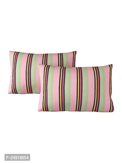 Textile Nation 180 TC Premium Cotton Pillow Covers | Striped Pillow Cases | Size 17x27 Inch | Set of 2 Pillow Covers | Excellent Comfort  Breathable (Pink  Olive)-thumb3