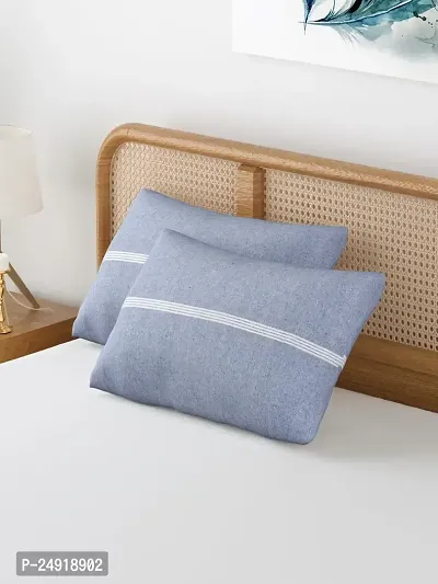 Textile Nation 180 TC Premium Cotton Pillow Covers | Striped Pillow Cases | Size 17x27 Inch | Set of 2 Pillow Covers | Excellent Comfort  Breathable | Light Blue-thumb5