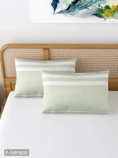 Textile Nation 180 TC Premium Cotton Pillow Covers | Striped Pillow Cases | Size 17x27 Inch | Set of 2 Pillow Covers | Excellent Comfort  Breathable | Parrot Green