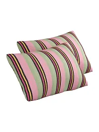 Textile Nation 180 TC Premium Cotton Pillow Covers | Striped Pillow Cases | Size 17x27 Inch | Set of 2 Pillow Covers | Excellent Comfort  Breathable (Pink  Olive)-thumb1