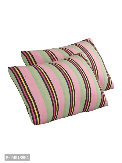 Textile Nation 180 TC Premium Cotton Pillow Covers | Striped Pillow Cases | Size 17x27 Inch | Set of 2 Pillow Covers | Excellent Comfort  Breathable (Pink  Olive)-thumb2