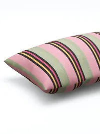 Textile Nation 180 TC Premium Cotton Pillow Covers | Striped Pillow Cases | Size 17x27 Inch | Set of 2 Pillow Covers | Excellent Comfort  Breathable (Pink  Olive)-thumb3