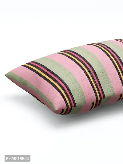 Textile Nation 180 TC Premium Cotton Pillow Covers | Striped Pillow Cases | Size 17x27 Inch | Set of 2 Pillow Covers | Excellent Comfort  Breathable (Pink  Olive)-thumb4