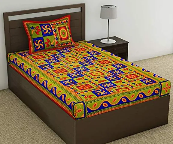 V?rde 100% Cotton Kantha Design Bedsheet for Single Bed with 1 Pillow Cover - Bed Sheet Size