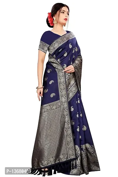 Achakan Women's Blend Banarasi Jacquard Woven Designing Saree For Women With Unstitched Blouse Piece (Black)-thumb4