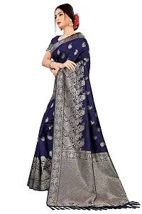Achakan Women's Blend Banarasi Jacquard Woven Designing Saree For Women With Unstitched Blouse Piece (Blue)-thumb1