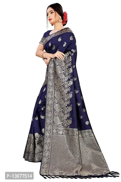 Achakan Women's Blend Banarasi Jacquard Woven Designing Saree For Women With Unstitched Blouse Piece (Blue)-thumb2