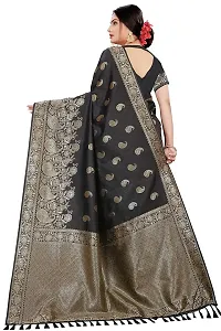 Achakan Women's Blend Banarasi Jacquard Woven Designing Saree For Women With Unstitched Blouse Piece (Black)-thumb4