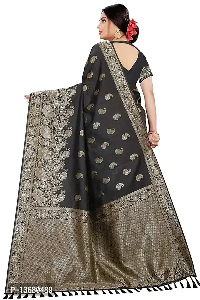 Achakan Women's Blend Banarasi Jacquard Woven Designing Saree For Women With Unstitched Blouse Piece (Black)-thumb5