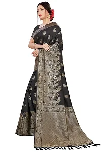 Achakan Women's Blend Banarasi Jacquard Woven Designing Saree For Women With Unstitched Blouse Piece (Black)-thumb1