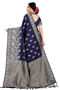 Achakan Women's Blend Banarasi Jacquard Woven Designing Saree For Women With Unstitched Blouse Piece (Blue)-thumb2