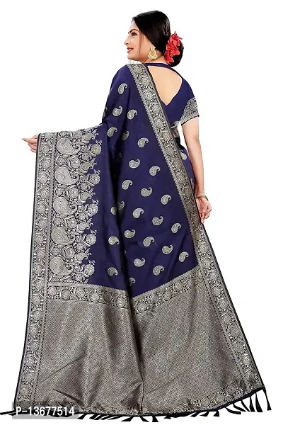 Achakan Women's Blend Banarasi Jacquard Woven Designing Saree For Women With Unstitched Blouse Piece (Blue)-thumb3