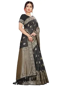 Achakan Women's Blend Banarasi Jacquard Woven Designing Saree For Women With Unstitched Blouse Piece (Black)-thumb2