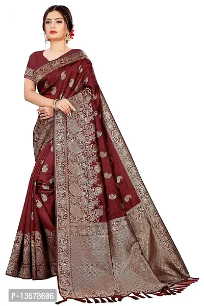 Achakan Women's Blend Banarasi Jacquard Woven Designing Saree For Women With Unstitched Blouse Piece (Maroon)