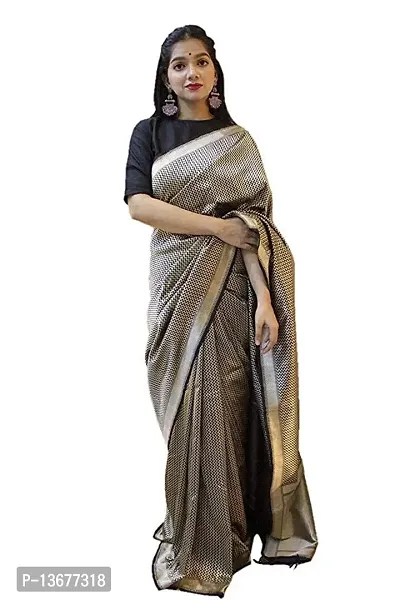 Achakan Women's Blend Banarasi Jacquard Woven Designing Saree For Women With Unstitched Blouse Piece_pack of 1 (Gold and Black)-thumb0