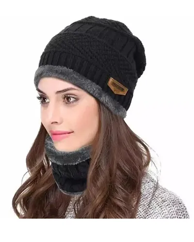 Warm Knit Hats, Skull Cap with Neck Warmer Winter Wear Beanie Hats Scarf Set for Men and Women