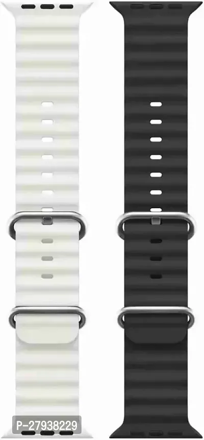 Ocean Smart Watch Strap Belt for Ultra Watch 49 mm, Series 8 / 7 45 mm, Series 6 / 5 / 4 44 mm, Series 3 / 2 / 1 42 mm, T800 Ultra, Watch 8 Ultra, i8 Pro Max, T800. Smart Watch Strap  (Black, white )-thumb0