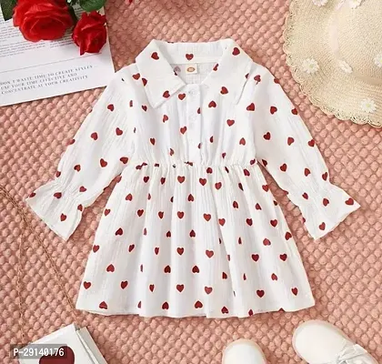 Fabulous White Cotton Blend Printed A-Line Dress For Girls