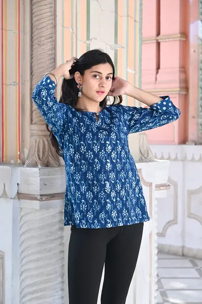 Cotton Printed Short Kurti Top For Women