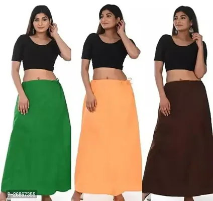 Reliable Multicoloured Cotton Solid Stitched Patticoats For Women, Pack Of 3