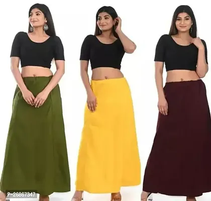 Reliable Multicoloured Cotton Solid Stitched Patticoats For Women, Pack Of 3-thumb0