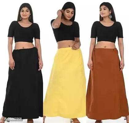 Reliable Multicoloured Cotton Solid Stitched Patticoats For Women, Pack Of 3