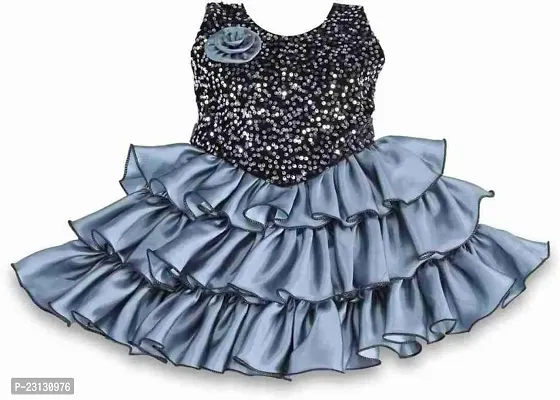 Fabulous Grey Satin Solid Frocks For Girls