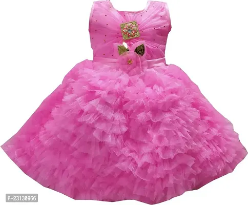 Fabulous Pink Net Solid Frocks For Girls-thumb0