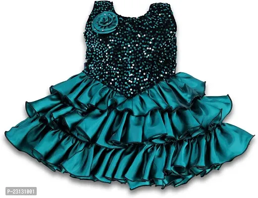 Fabulous Blue Satin Solid Frocks For Girls