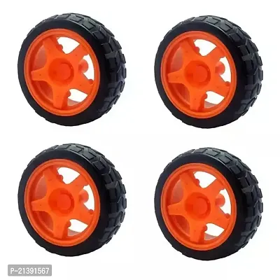 Premium Quality Imported 65Mmx28Mm - Orange - Robotic Rubber Tyre Wheel For Bo Motors (Combo Of 4)