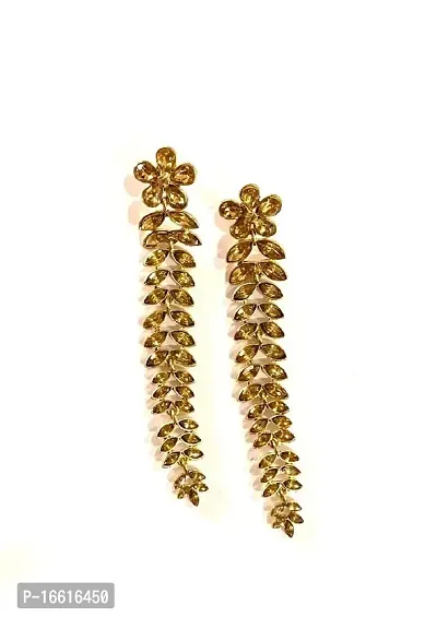 STREE LOOK Stud Earring for Women's and Girls | Gold plated Flower with Leaves drops Fancy Stud Earring | Modern , Western , Dangle Earring for Women's-thumb0